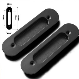 KAIISSA 3 Pieces Oval Flush Built-in Sliding Door Handles, Hidden Finger Handles, Concealed Handle, Zinc Alloy Sink Knobs, Cabinet or Drawer, Wardrobe - 150 mm x 40 mm (Black)