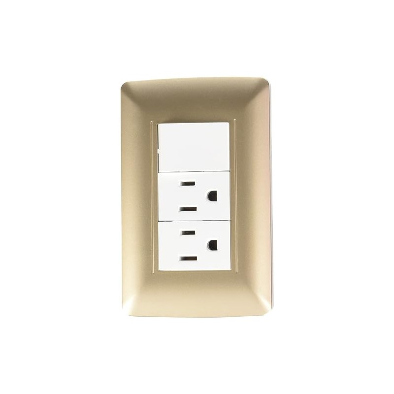 Sanelec 4525 Apagador y Doble Contacto con Placa, Toscana Golden