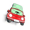 Funny Green Frog Driving Car Cute Happy Meme Metal Enamel