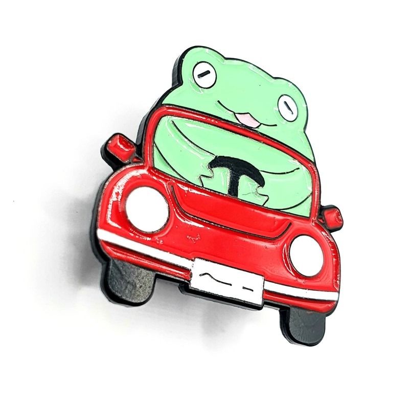 Funny Green Frog Driving Car Cute Happy Meme Metal Enamel