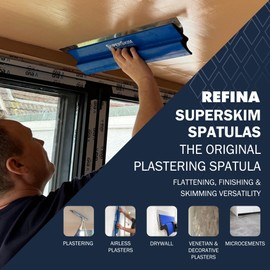 REFINA SUPERSKIM Mini Plastering Spatula for Drywall & Airless Plasters - 4" (100mm) Flexible Skimming Spatula w/ 0.3mm Stainless Steel Blade & Ergonomic ‘Z’ Handle - Finishing & Plastering Tools
