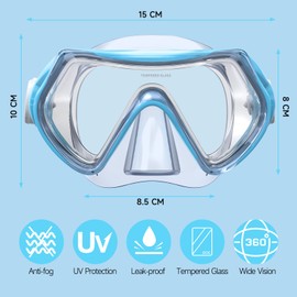 Findway Children's Diving Goggles, Swimming Goggles, Snorkel Mask for Boys Girls Teenagers, Diving Mask with Nose Cover, 180° Panorama, HD, Anti-Fog, Anti-Leak, Diving Goggles for Children 6-16 Years