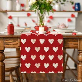 Artoid Mode Red Love Heart Valentine's Day Table Runner, Festival Anniversary Kitchen Dining Table Decoration for Home Party Decor 13x90 Inch
