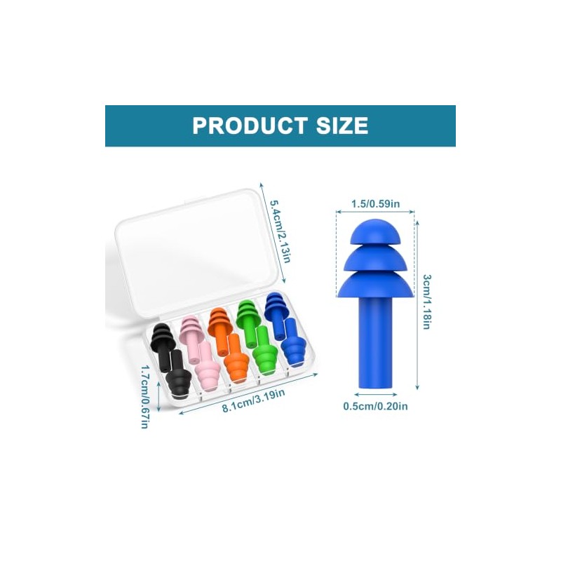 5 Pares Tapones de Oido de Silicona Impermeables con Estuche