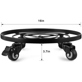 AMAGABELI GARDEN & HOME 16" Metal Plant Caddy Heavy Duty Rolling Plant Stand with Wheels Iron Potted Round Flower Pot Rack on Roller Dolly Holder Mover Indoor Outdoor Planter Trolley Casters Brakes