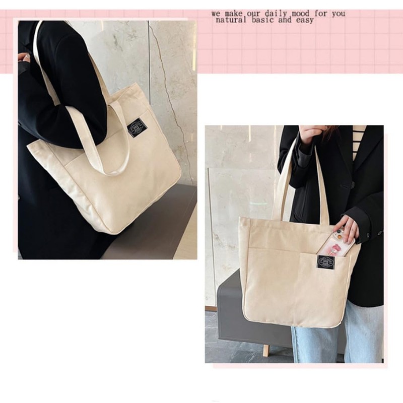 deoway Tote Bag, Canvas Tote Bag, A4, Large Capacity, Shoulder
