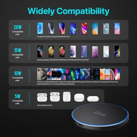 Cargador inalámbrico de 20 W máx. de carga inalámbrica rápida por inducción compatible con Samsung Galaxy S23S22S21S20S10, compatible con iPhone