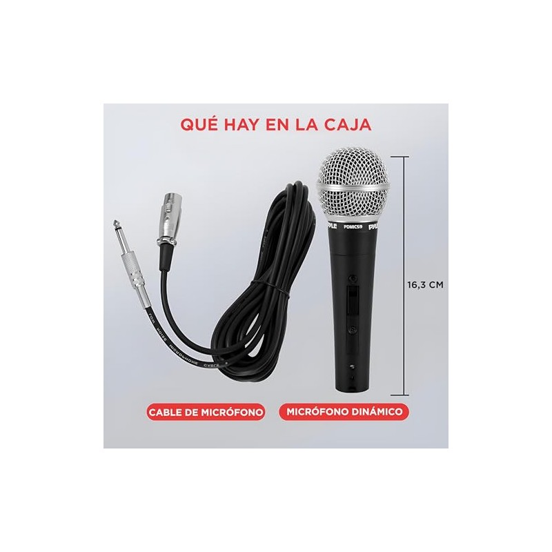 Pyle - Micrófono vocal dinámico profesional, micrófono de mano unidireccional