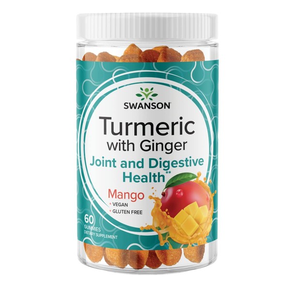 Swanson Turmeric with Ginger Gummies - All Natural Supplement Promoting Digestive & Immune System Health - Helps to Support Joint Function & Movement Ability - (Mango, 60 Gummies)