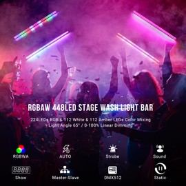 240W Stage Wash Light Bar - 448LEDs RGBWA DMX Light Bar by DMX Master-Slave Control 32 RGB & 12 White & 12 Amber Zones Chase Effects for Wedding Church Concert Music DJ Live Events Stage Lighting