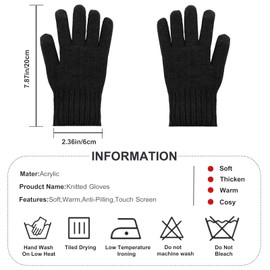 lifwimner Winter Gloves Women's Touchscreen Warm Fleece Knitted Gloves Thermal Winter Gloves for Outdoor Sports Running Cycling Leisure, black