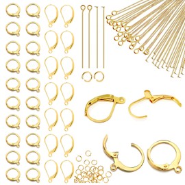 180 ganchos de palanca sin deslustre para hacer aretes, suministros de acero inoxidable hipoalergénicos de Stino, kit dorado y plateado (dorado)