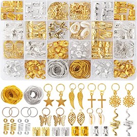 230PCS Hair Jewelry Beads，Dreadlocks Jewels for Women Braids, Gold And Silver Winding Line, Metal Hair Rings Cuffs Clips，Hair Charms Pendants Braid Lo