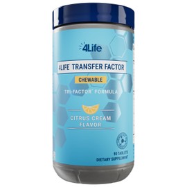 4Life Transfer Factor Chewable Tri-Factor Formula -with Cow Colostrum and Chicken Egg Yolk Extracts - Citrus Cream Flavor - 90 Chewable Tablets