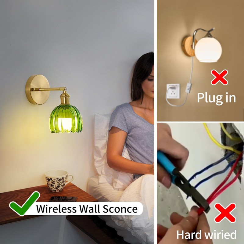 Ruibutrade Vintage Battery Operated Wall Sconces with Remote, 180 Degree