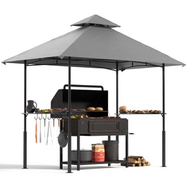 Grill Gazebo 8'x 5' Outdoor Grill Canopy BBQ Gazebos Shelter w/Air Vent, with 7 Hook Tools for Patio Backyard Barbecue Picnic, Grey