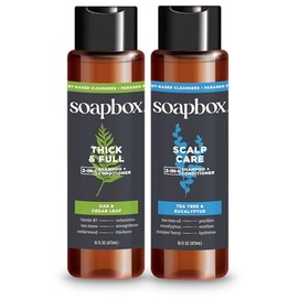 Soapbox Paquete variado de champú y acondicionador 2 en 1 para hombre, 1 cuidado del cuero cabelludo y 1 grueso y completo, ingredientes limpios libre