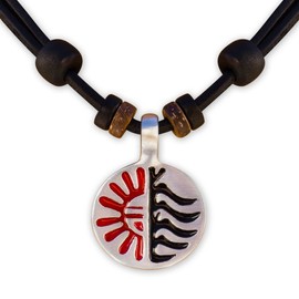 HANA LIMA Surfer Necklace Tribal Chain Leather Chain Men's Necklace Women's Necklace Metal Pendant, Leather, Wood.