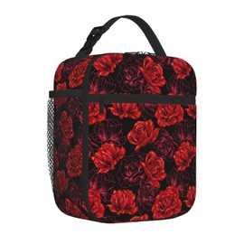 Tadxcjz Red Rose Lunch Bag for Mens Womens Insulated Reusable Lunch Box with Adjustable Shoulder Strap