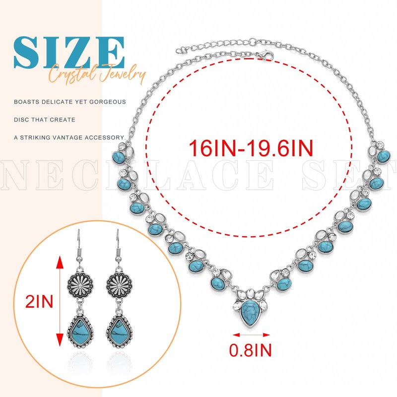 EARENT Boho Teardrop Turquoise Jewelry Set Western Necklace Dangle Earrings