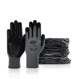 EDGE 48-128 Knitted Nitrile Coated Industrial Gloves w/Palm Coating for Automotive, Machinery - Large (9), Black (3 Pairs)