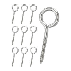 PATIKIL 10pcs M6x80mm Eye Screw 304 Stainless Steel Eye Screw Hook Self Tapping Eye Bolt Wood Fixing Cable Wire Indoor Outdoor Silver