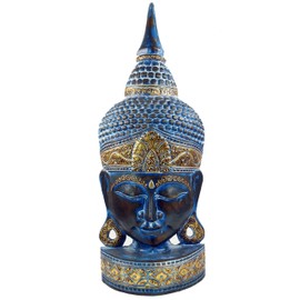 GURU SHOP Stehende Buddha Maske, Thai Buddha Statue - Blau/gold, 74x27x13 cm, Buddhas