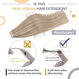 RUNATURE Tape in Hair Extensions Real Human Hair Golden Blonde Highlight Blonde Tape Hair Extensions Remy Invisible Tape Human Hair 18 Inch 50gram #16/24