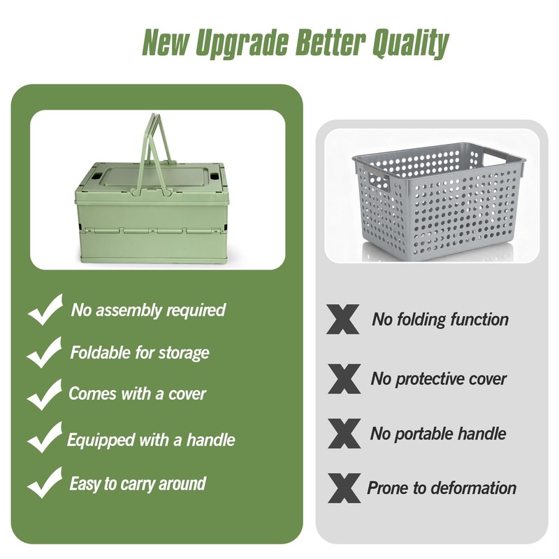 Vivikivi Collapsible Storage Crate, Foldable Plastic Basket with Lid and