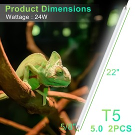 LUCKY HERP 2 Pack T5 UVB 5.0 Reptile Light 24W, UVA UVB Fluorescent Lamp Tube, UVB Lighting Bulb for Turtles, Chameleon, Tortoises, Lizard