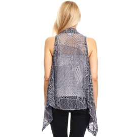 Anna-Kaci Womens Sleeveless Shawl Cardigan Crochet Open Front Bikini Cover Up Vest,Grey,Medium / Large