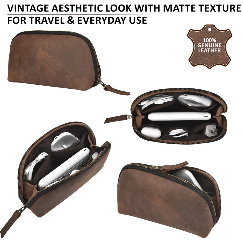 NUTUCH Leather Tech Pouch for Cables Chargers Phone | Tech