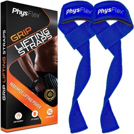 Grip Lifting Straps for Weightlifting and Strength Training, Premium Cotton and Padded Wrist Wraps, Gym Deadlift for Men & Women (Blue, 1-Pair)