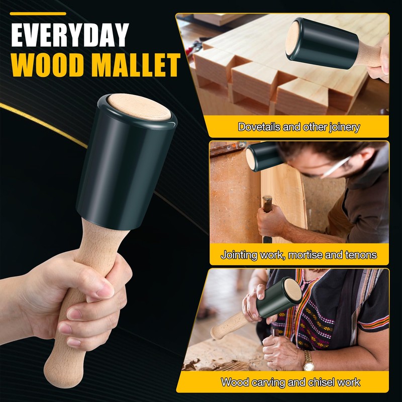 Precision 15oz Wood Carving Mallet for Woodworking, Ergonomic Wooden Handle