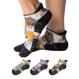 Viasox Ankle Compression Socks for Women & Men 3 Pack, 14 mmHg Support Improves Circulation, Extra Cushioned (Paws & Petals, L/XL)