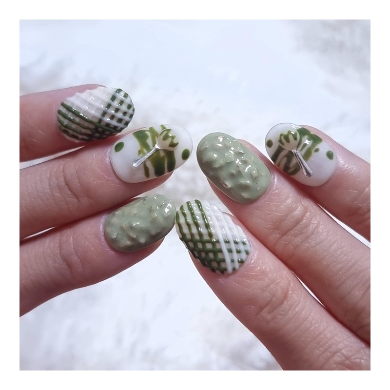 Matchanilla Bear Handmade Nail Tips - Long Ballerina / 말차닐라