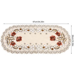 KooingTech Table Runner, Coffee Table Cover, 39x87cm Embroidered Red Floral Table Runner for Home Dining Tablecloth Decoration (Oval)