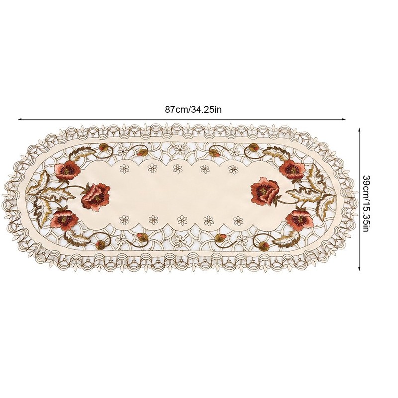 KooingTech Table Runner, Coffee Table Cover, 39x87cm Embroidered Red Floral