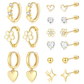 Zankulas Stainless Steel Hypoallergenic Earrings for Girls Toddler Kids Baby Screw Flat Back Stud Earrings Set for Teen Jewelry