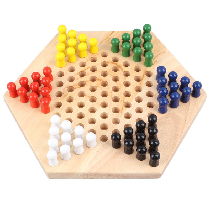 Chinese Checkers Set With Multiple Chess Pieces Wooden Board Interactive