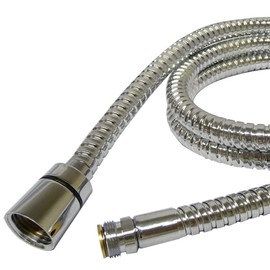 150cm 8mm Bore Stainless Steel Through Bath Shower Hose - BH33-15mm Fine Thread Male to Std Shower Head Connection