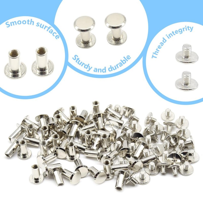 Ruidee 100Pcs/50Set Chicago Screws M5x12mm Book Binding Rivets Screw Posts