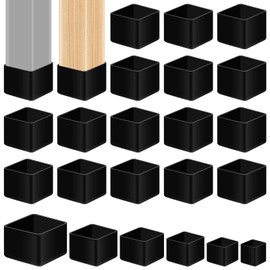 Hilitchi 20PCS Square Furniture Leg Caps 1" x 1" Anti-Slip Chair Leg Floor Protectors Vinyl Flexible Chair Leg Floor Protectors for Chair Table Bed(Black)