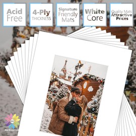 Mat Board Center, paquete de 10, 8 x 10 alfombrillas blancas para fotos de 5 x 7 – Blanco Core biselado mateas, 4 capas – libre de ácidos, tablero de fotos