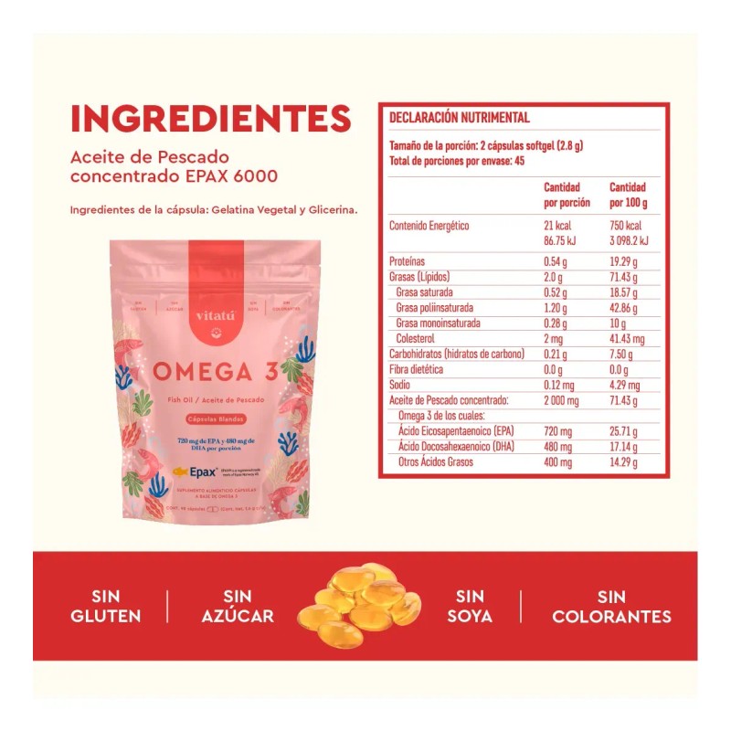 Vitatú Omega 3 De Salmón Noruego Sabor Sin sabor