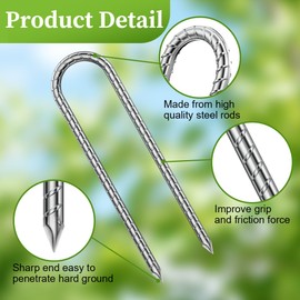 flintronic 4PCS Galvanised Steel Heavy Duty Tent Pegs, Steel Ground Pegs, Camping Pegs, Rust Proof U-Pin 8mm Thick Tent Peg, for Football Goal Net, Garden Outdoor, Trampolines, Swing Gazebo