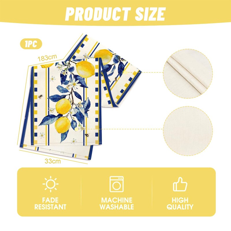 Kabwea Lemon Summer Table Runner, Tablecloth, Summer Decor Indoors, Table