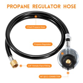 GasSaf 3 Feet Propane Regulator and Hose, Propane Grill Regulator Replacement Parts Suitable for Weber Gas Grill, Blackstone Griddles Grill, Nexgrill, Fire Pit Table, and Most LP Gas Grills