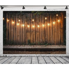 CORFOTO Rustic Wood Floral Backdrop Barn Door Light Strings Barrels Photography Background Wedding Anniversary Backdrop Bridal Shower Western Outdoor Wedding Backdrops Photo Booth Studio Props Fabric