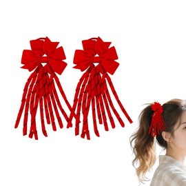 Cheerleading Hair Tie with Curly Ribbons for Hair Bow Scrunchies for Women Red Cheerleader Hairs Accessories Decoration Bowknot Hairs Ring Bows Bands Ponytail Holders 2Pcs